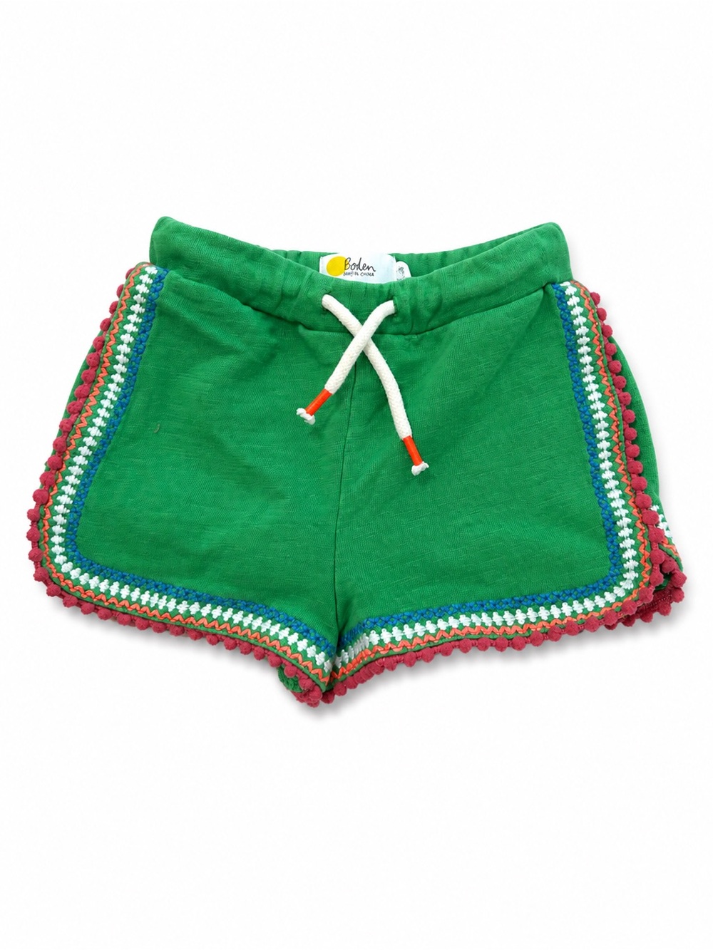 Mini Boden Girls Green Pom-Pom Trim Shorts | Size 4Y (104 cm) 4T